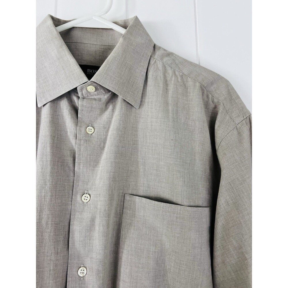 BOSS Hugo Boss Gray Long Sleeve Luxury Dress Shirt Size 17 34/35 European Fabric